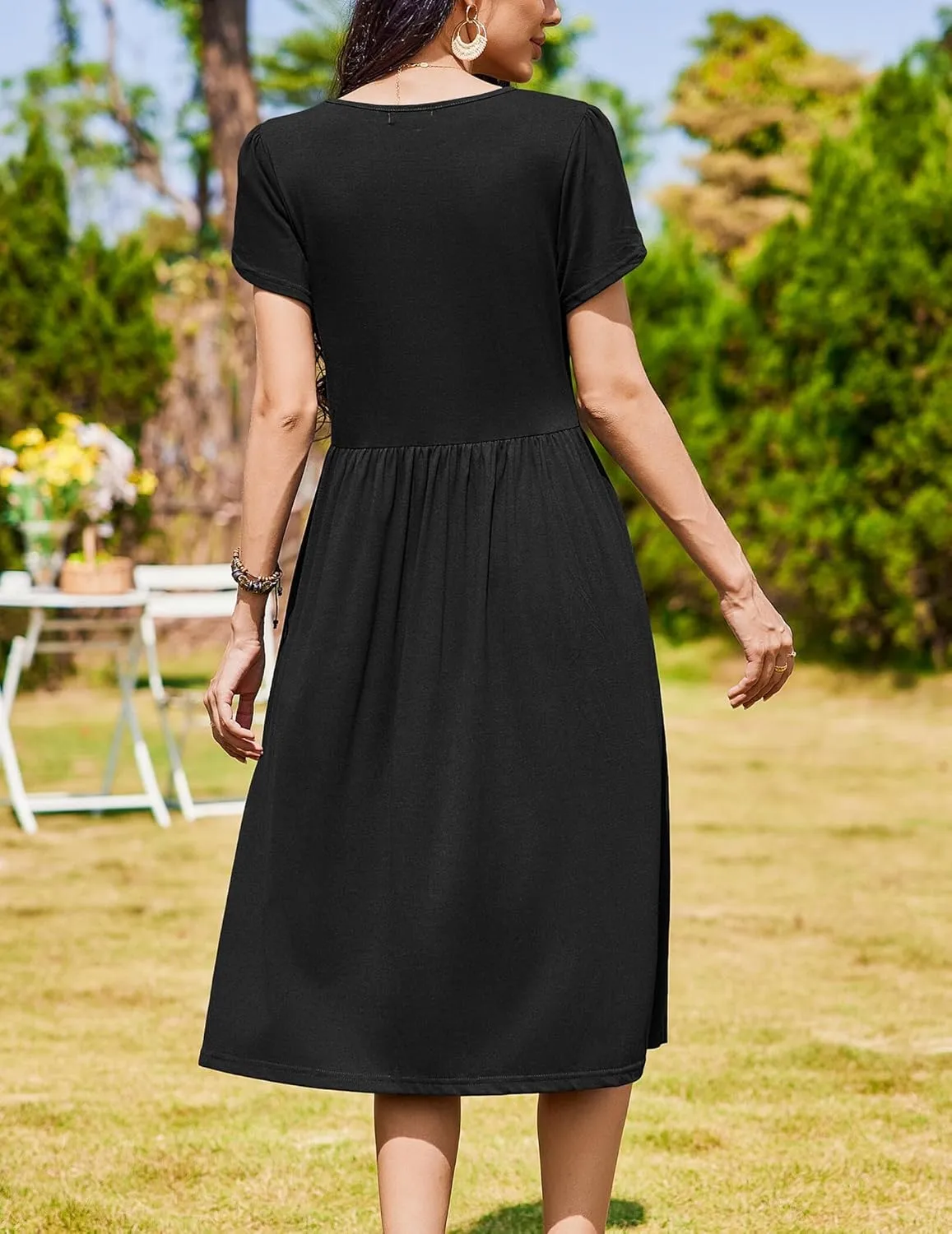 Zeagoo Women Summer Short Sleeve Midi Dress with Pockets Casual Aline Flowy Tshirt Dress Floral Vocation Beach Sundress