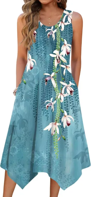 Zeagoo Womens Casual Dress for Summer Tank Dress Loose Flowy Beach Dress with Pockets Hankerchief Flare Midi Sundress 2025