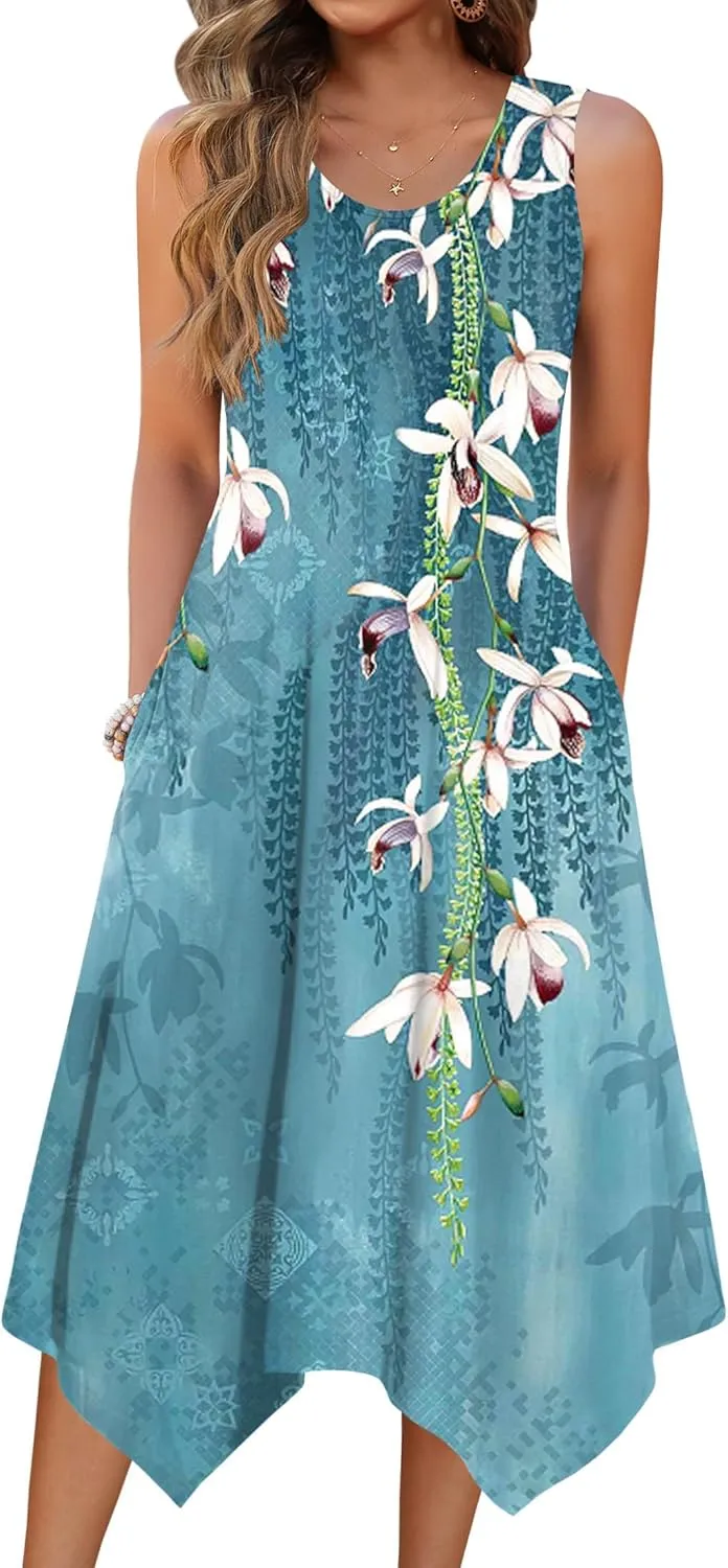 Zeagoo Womens Casual Dress for Summer Tank Dress Loose Flowy Beach Dress with Pockets Hankerchief Flare Midi Sundress 2025