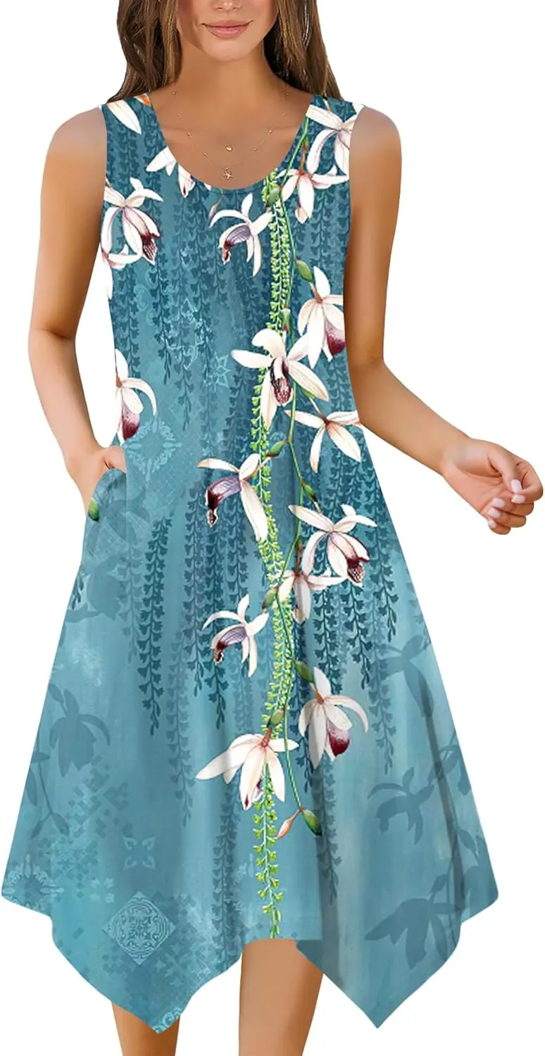Zeagoo Womens Casual Dress for Summer Tank Dress Loose Flowy Beach Dress with Pockets Hankerchief Flare Midi Sundress 2025