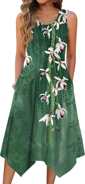 Zeagoo Womens Casual Dress for Summer Tank Dress Loose Flowy Beach Dress with Pockets Hankerchief Flare Midi Sundress 2025