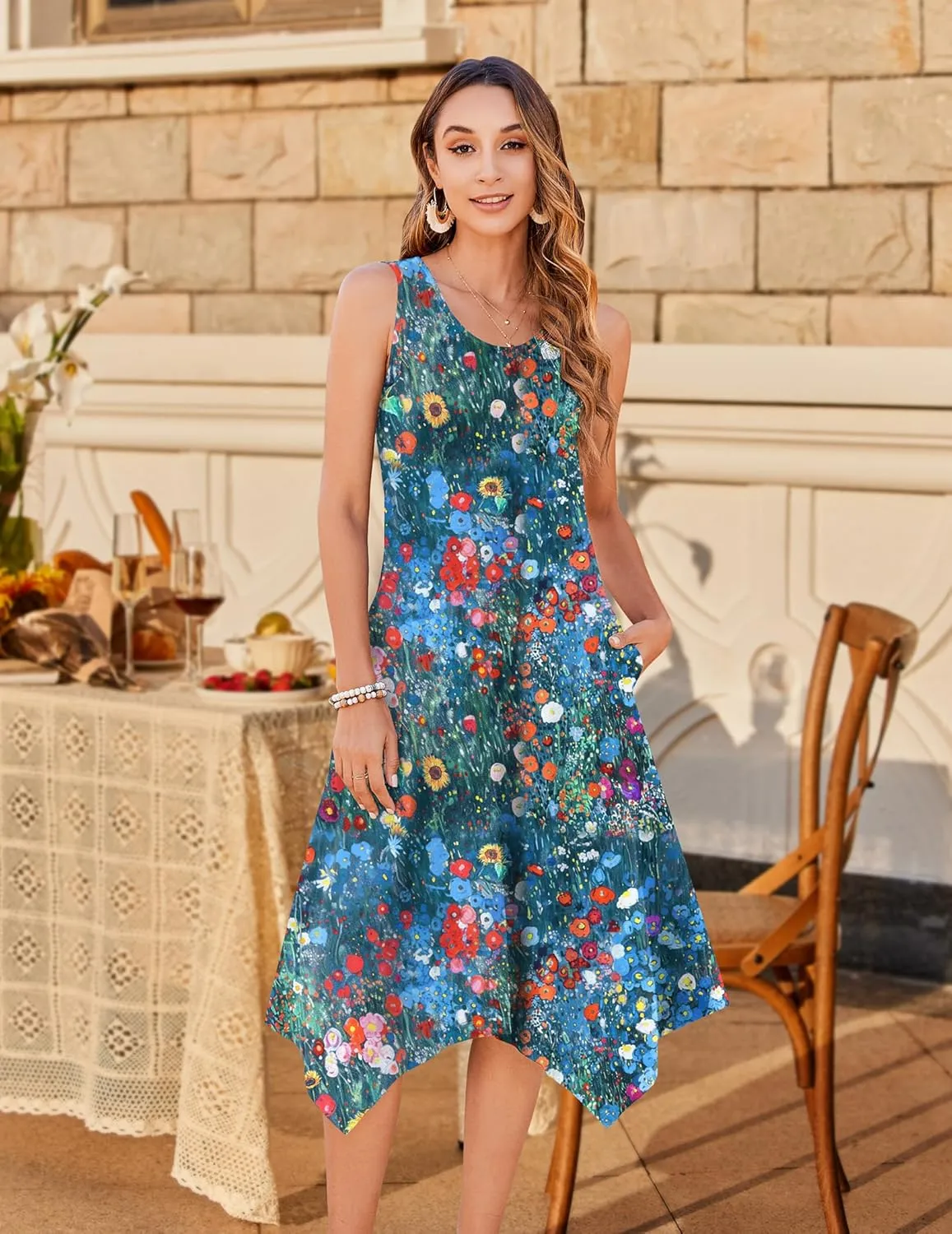 Zeagoo Womens Casual Dress for Summer Tank Dress Loose Flowy Beach Dress with Pockets Hankerchief Flare Midi Sundress 2025