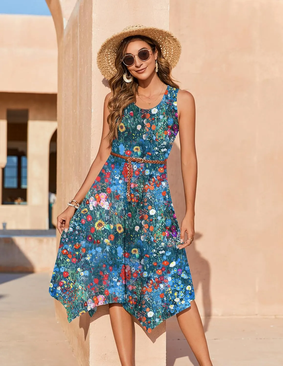 Zeagoo Womens Casual Dress for Summer Tank Dress Loose Flowy Beach Dress with Pockets Hankerchief Flare Midi Sundress 2025