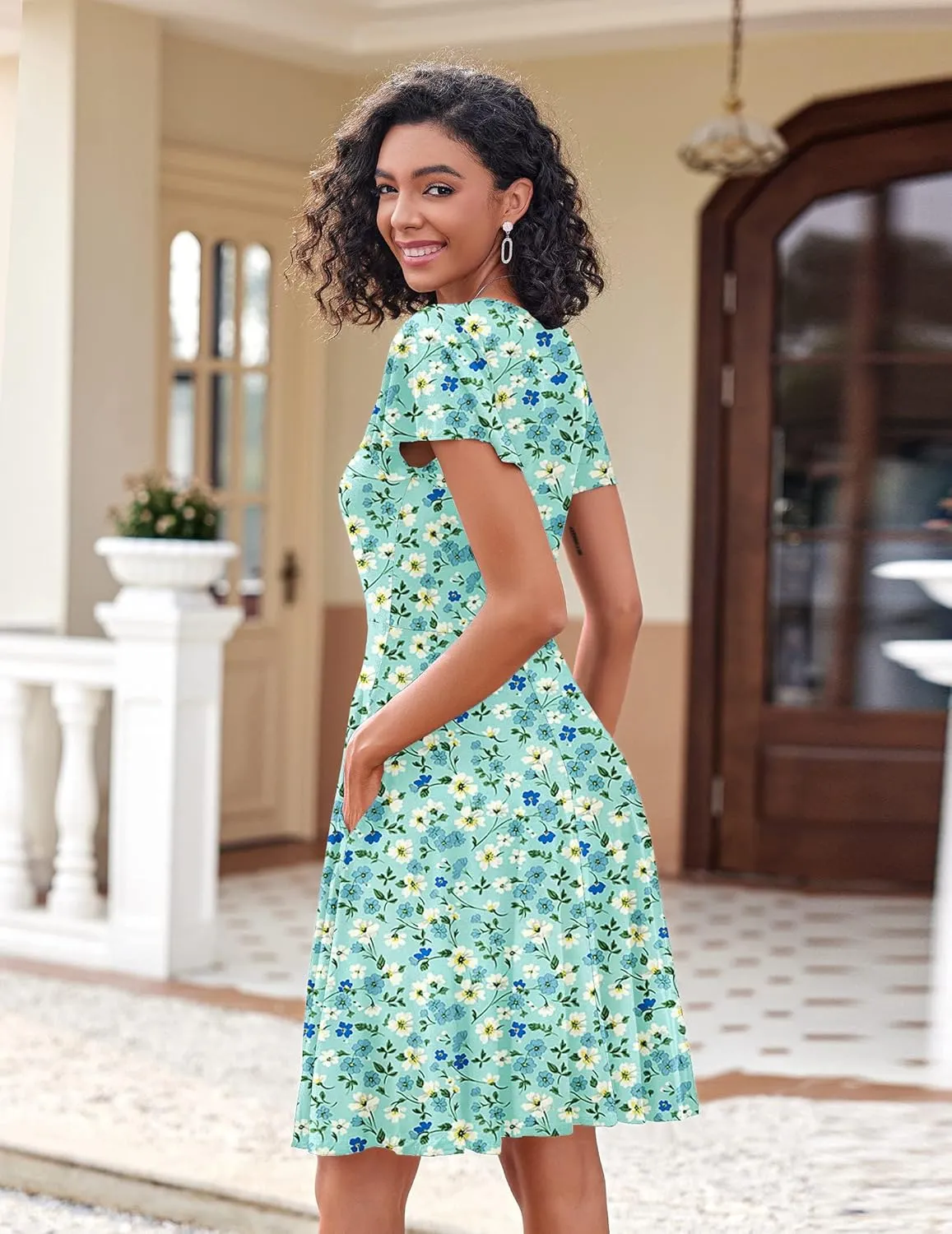 Zeagoo Womens Summer Dress Casual Swing Floral Ruffle Short Sleeve Sundresses Beach Mini A-line Shift Dress 2025 with Pockets