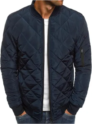 ZWRXW Bomber Jackets for Men Diamond Quilted Puffer Down Jacket Full Zip Lightweight Varsity Padded Coat Winter Warm Outwear