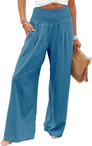 ZWRXW Linen Pants Women Summer High Waisted Wide Leg Pants Casual Lounge Pant Business Work Pants Comfy Lightweight Trousers