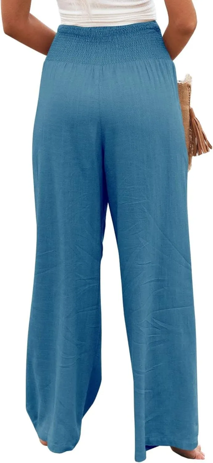 ZWRXW Linen Pants Women Summer High Waisted Wide Leg Pants Casual Lounge Pant Business Work Pants Comfy Lightweight Trousers