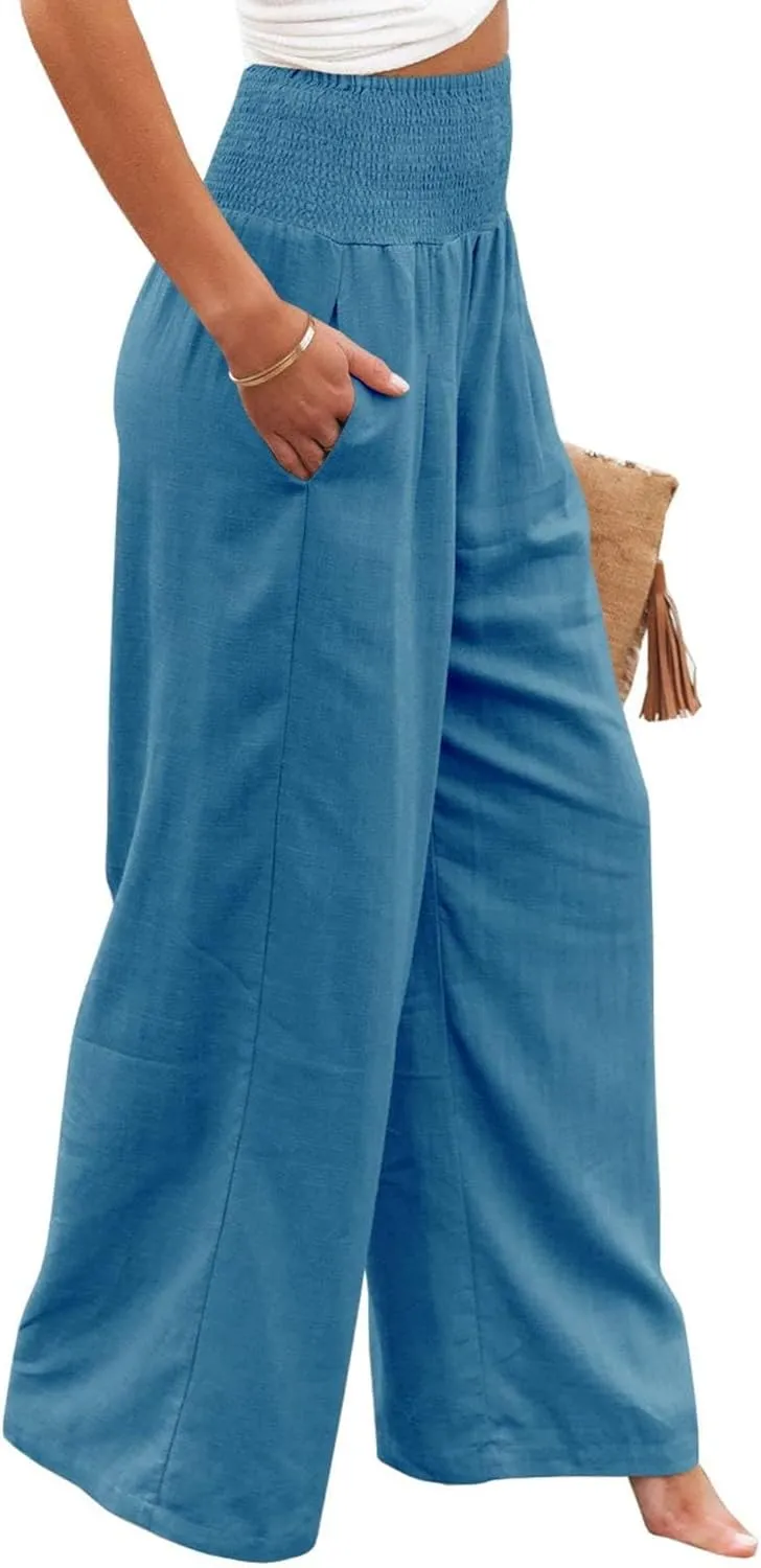 ZWRXW Linen Pants Women Summer High Waisted Wide Leg Pants Casual Lounge Pant Business Work Pants Comfy Lightweight Trousers