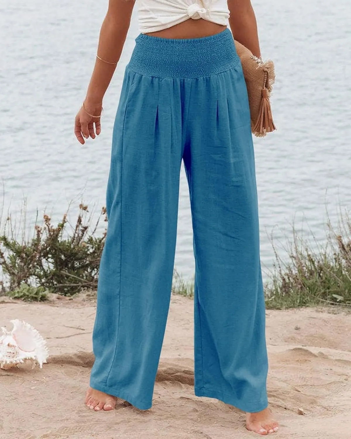 ZWRXW Linen Pants Women Summer High Waisted Wide Leg Pants Casual Lounge Pant Business Work Pants Comfy Lightweight Trousers