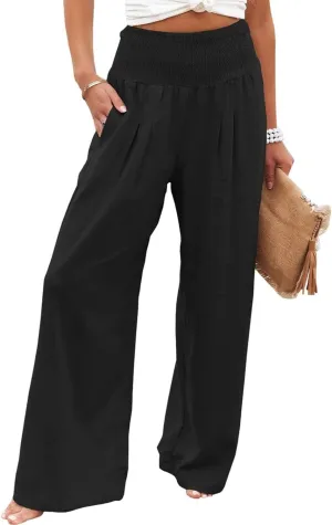 ZWRXW Linen Pants Women Summer High Waisted Wide Leg Pants Casual Lounge Pant Business Work Pants Comfy Lightweight Trousers